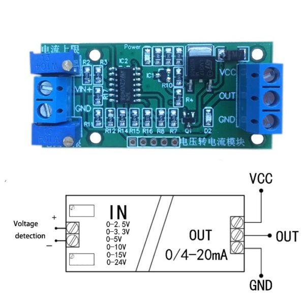 Spannung zu Strom Signal Konverter Modul 0-5V 0-10V 0-24V zu 0 -20mA / 4 -20mA - Image 2