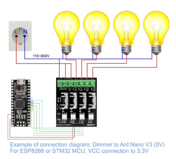 4 Kanal AC Licht Dimmer Modul, 3,3 V/5V logic, AC 50/60hz, 110V ~ 400V, je 10A - Image 4